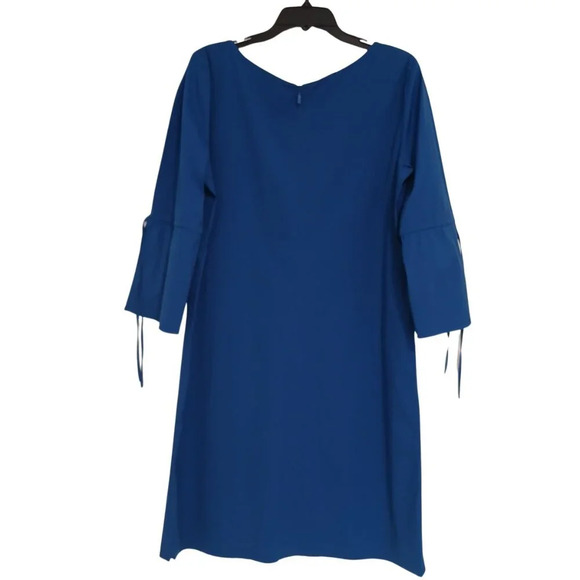 Lafayette 148 Cotton Blue Ponte Flutter Holly Bell Sleeve Shift Sheath Dress - Picture 2 of 4